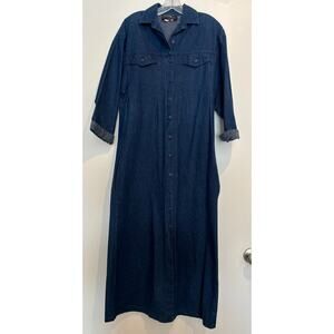 Vintage Ms Rocky Mountain Jean Shirt Dress Midi / Maxi Blue Denim Womens Small
